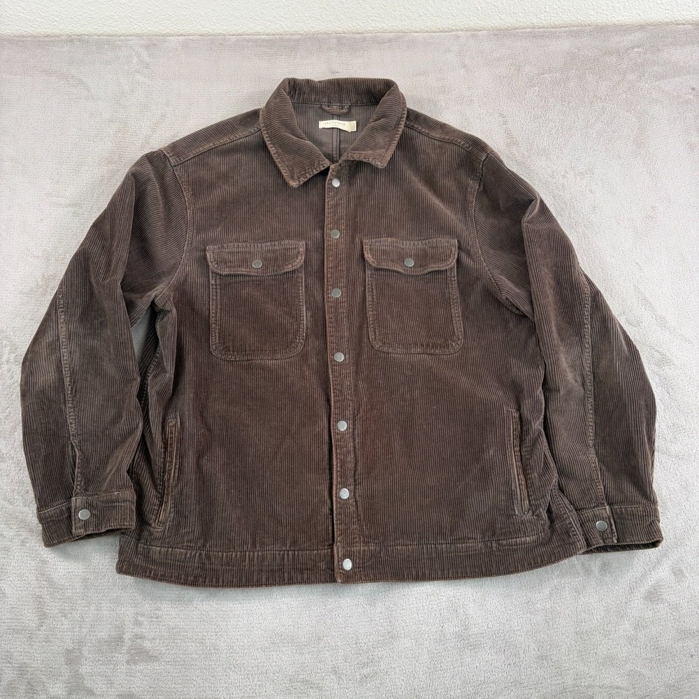AllSaints Castleford Cord Shirt Shacket Jacket Men XL Brown Corduroy Snap Up